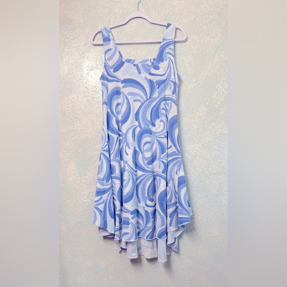 Sundress.  Sun Moda California  Blue and White Swirl Pattern Dress 100% cotton